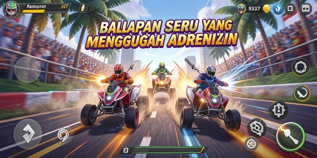Screenshot gameplay Racing 93337 menunjukkan balapan seru di jalur yang menantang.