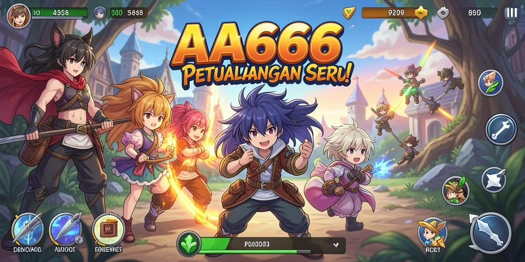 Screenshot dengan karakter anime yang penuh aksi.