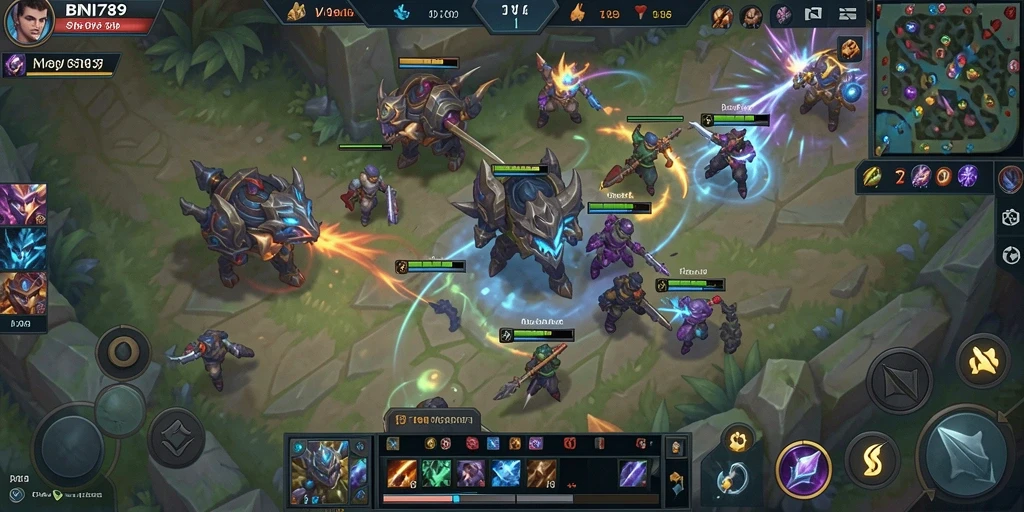 Screenshot gameplay BNI789 yang menampilkan pertarungan epik antar tim.