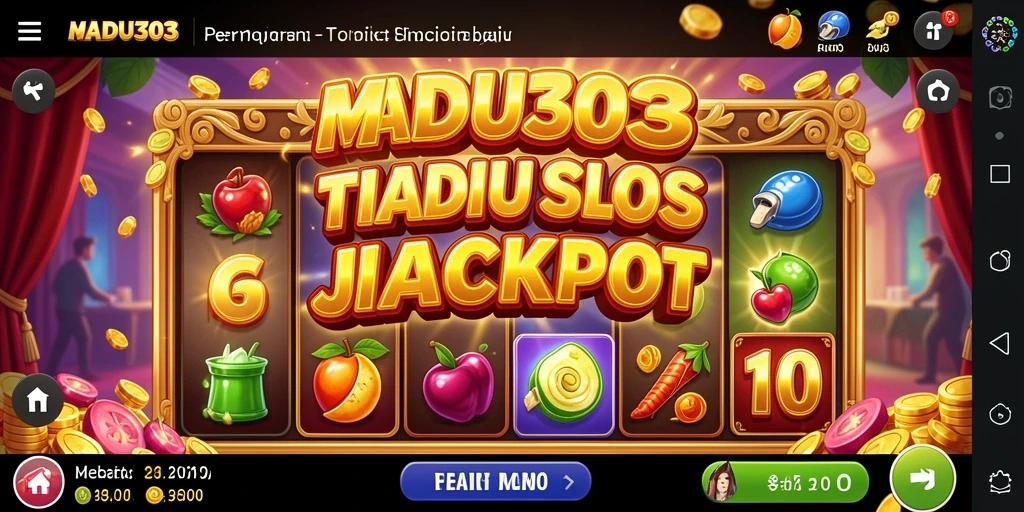 Screenshot MADU303 menampilkan gameplay menarik dengan tema slot berwarna-warni.