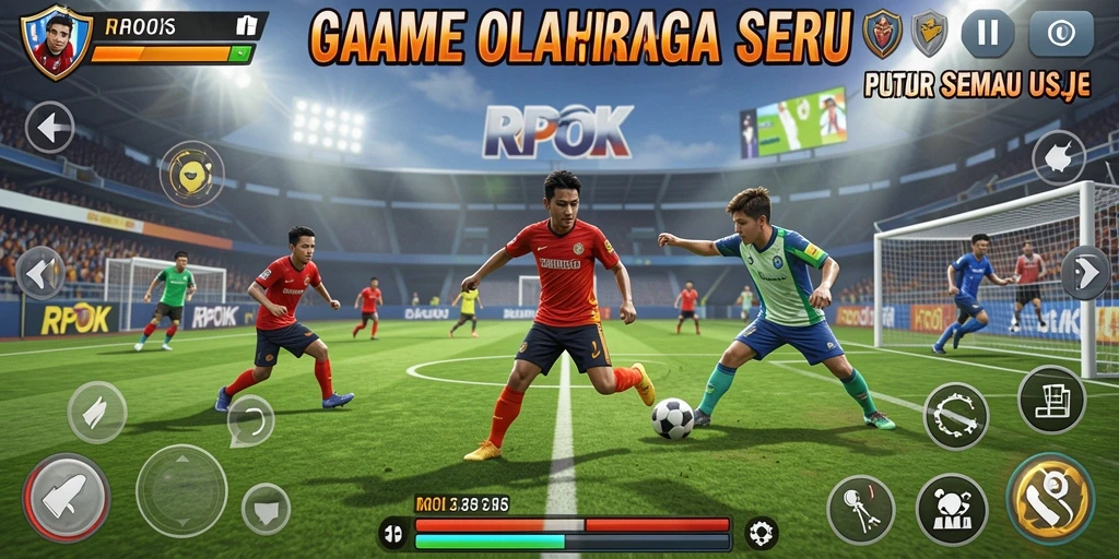 Screenshot utama RPOK menampilkan berbagai karakter dalam pertandingan olahraga.